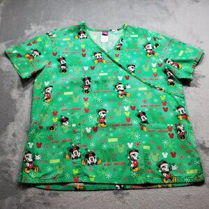 Wonderful World Of Disney V-Neck Top Mickey Mouse Holiday Theme 2 Pckts Wm Sz L